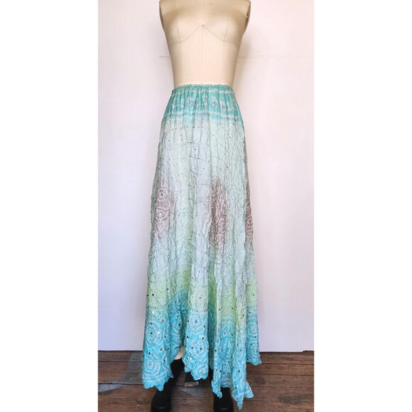 Vintage Silk Skirt Rainbow Colors - Indian Ombre Silk Maxi Skirt W/Sequins XS S - Picture 3 of 10